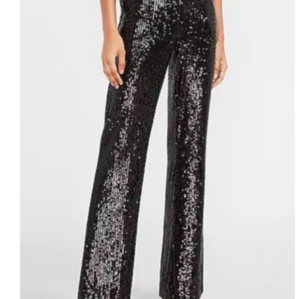 Express Black Sequin Wide Leg Pants